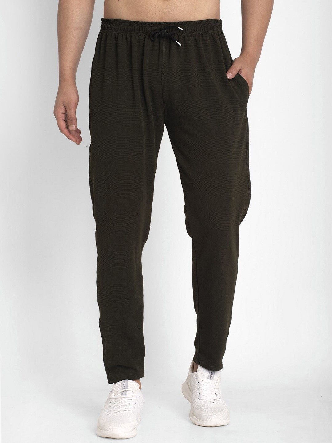 

JAINISH Men Olive Green Solid Slim Fit Track Pants