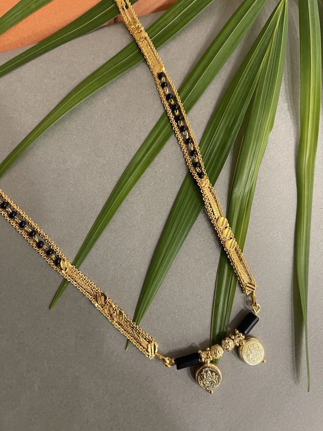 

Digital Dress Room Gold Plated Long Mangalsutra With Lakshmi Coin Beads, Black