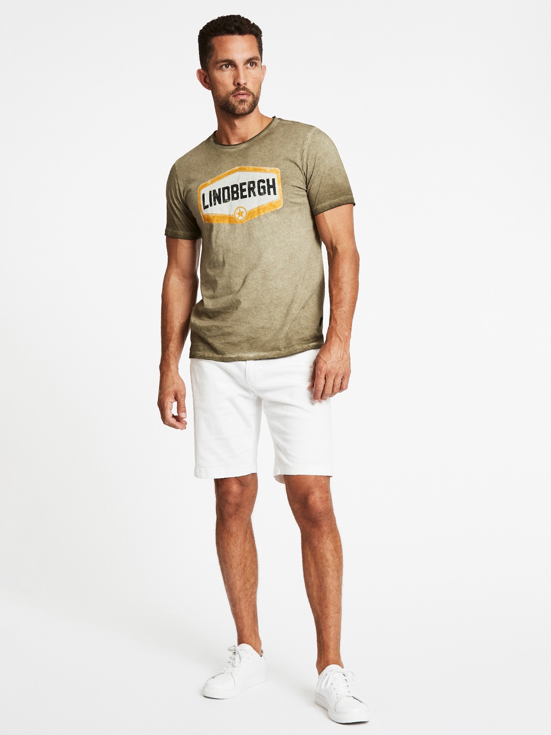 

LINDBERGH Men Olive Green Typography Printed Cotton T-shirt