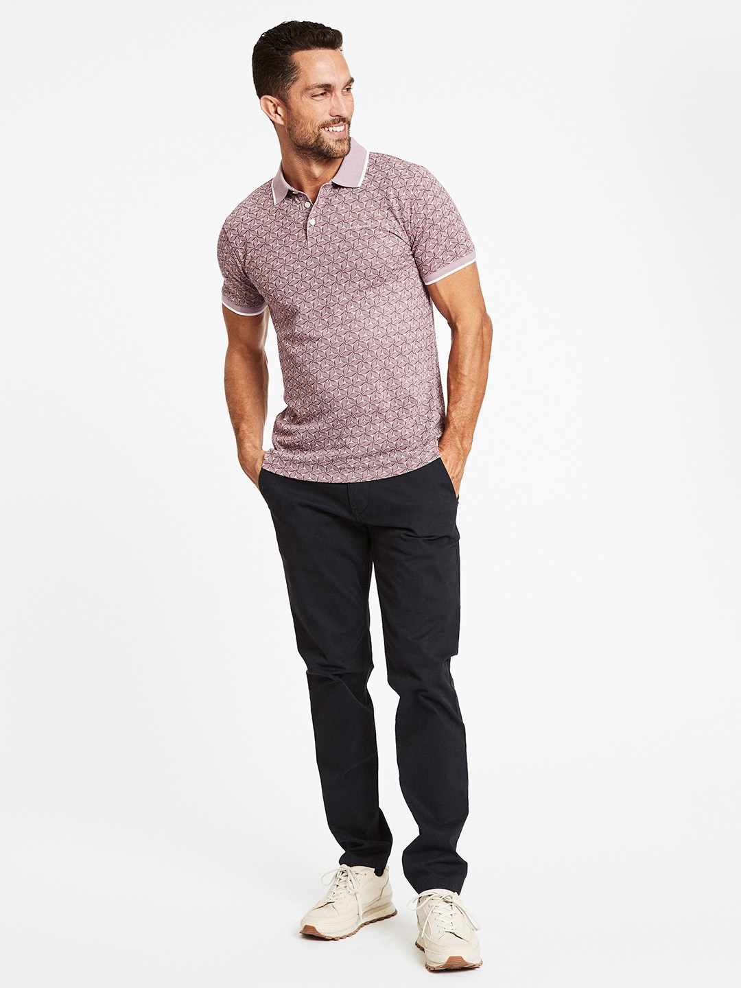 

LINDBERGH Men Pink Printed Polo Collar T-shirt