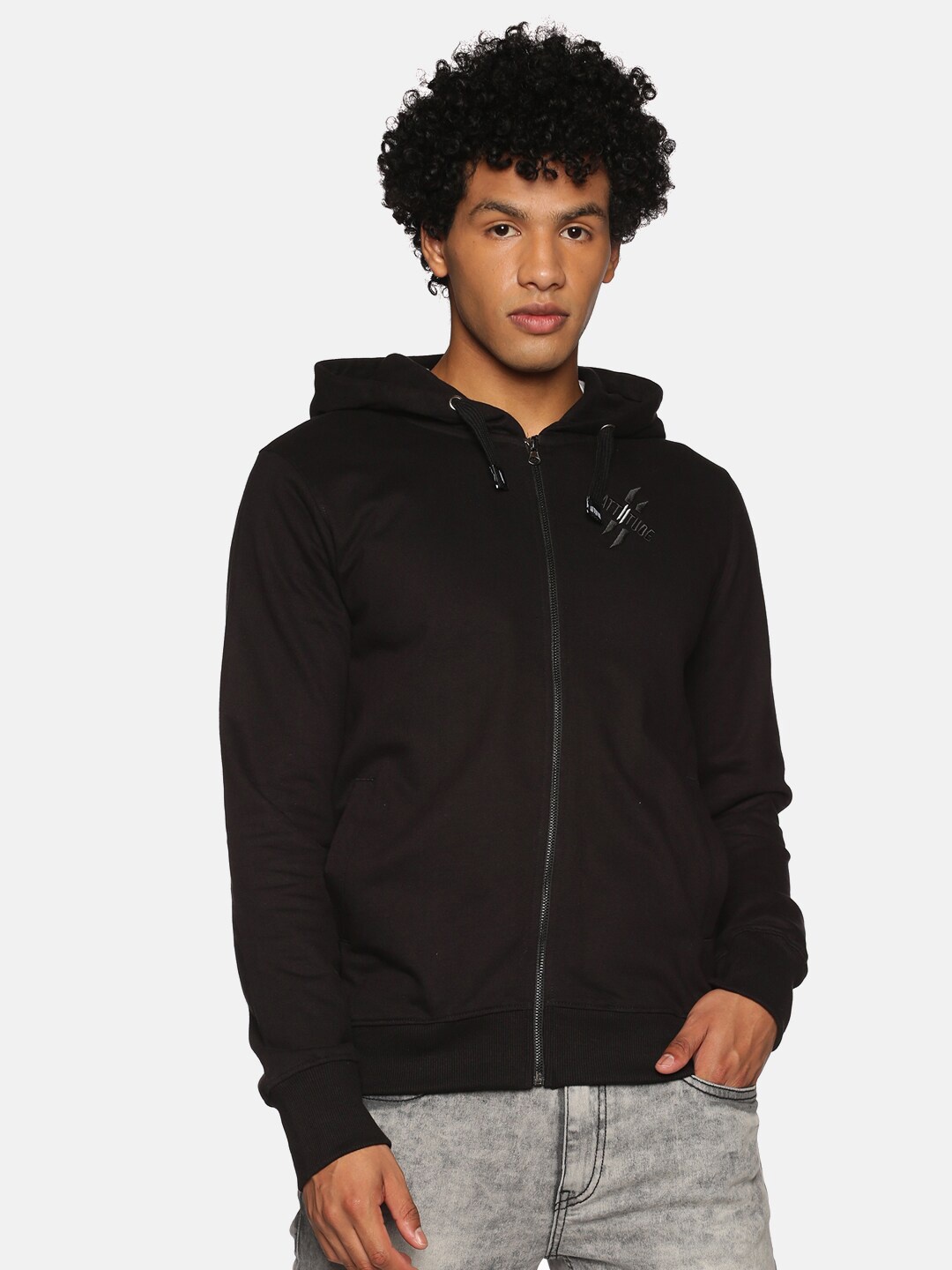 

ATTIITUDE Men Black Hooded Pure Cotton Sweatshirt