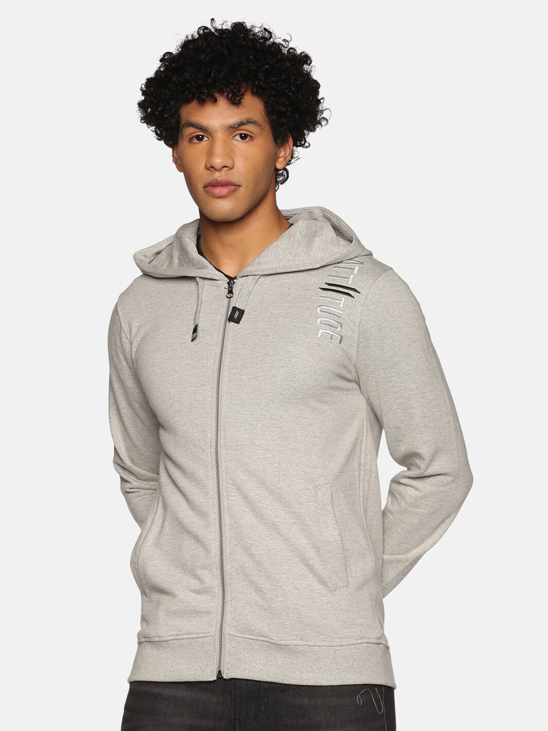 

ATTIITUDE Men Grey Hooded Cotton Sweatshirt