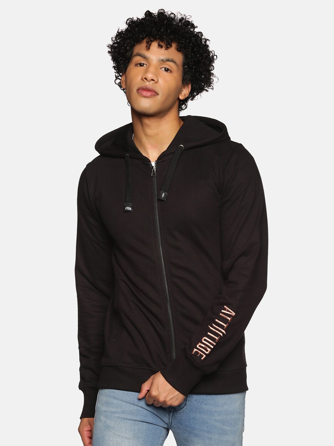 

ATTIITUDE Men Black Hooded Pure Cotton Sweatshirt