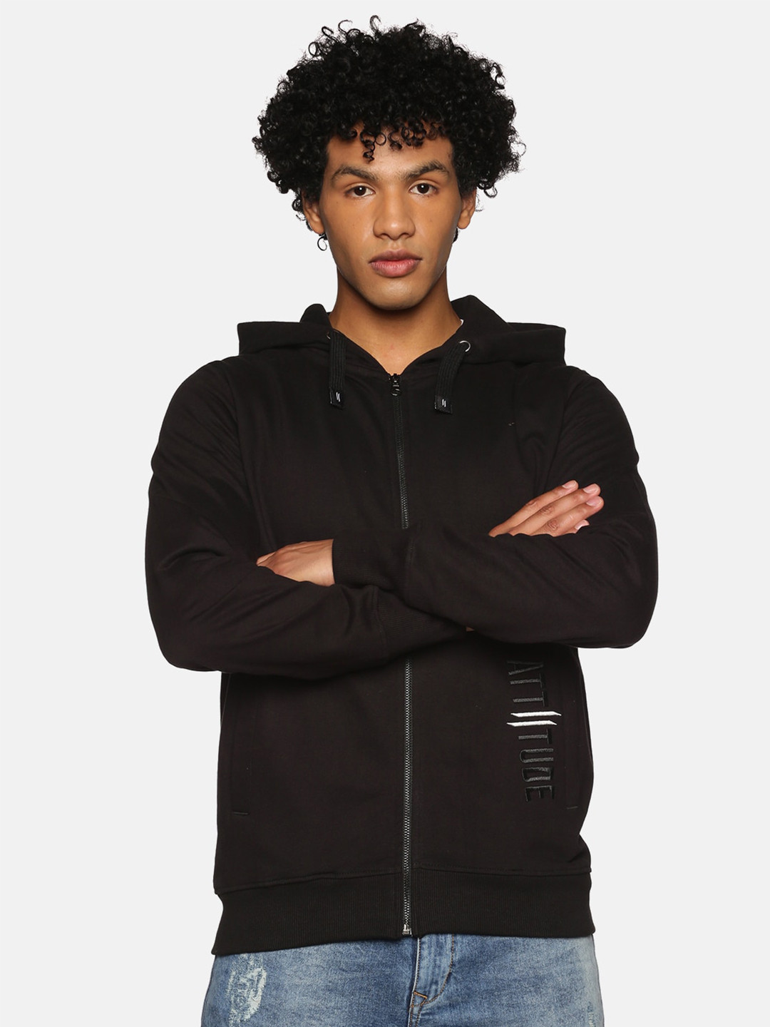 

ATTIITUDE Men Black Hooded Pure Cotton Sweatshirt