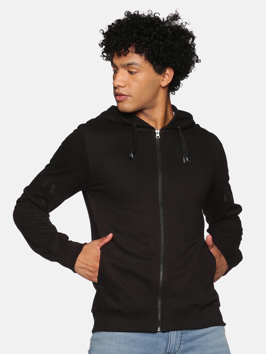 

ATTIITUDE Men Black Hooded Pure Cotton Sweatshirt