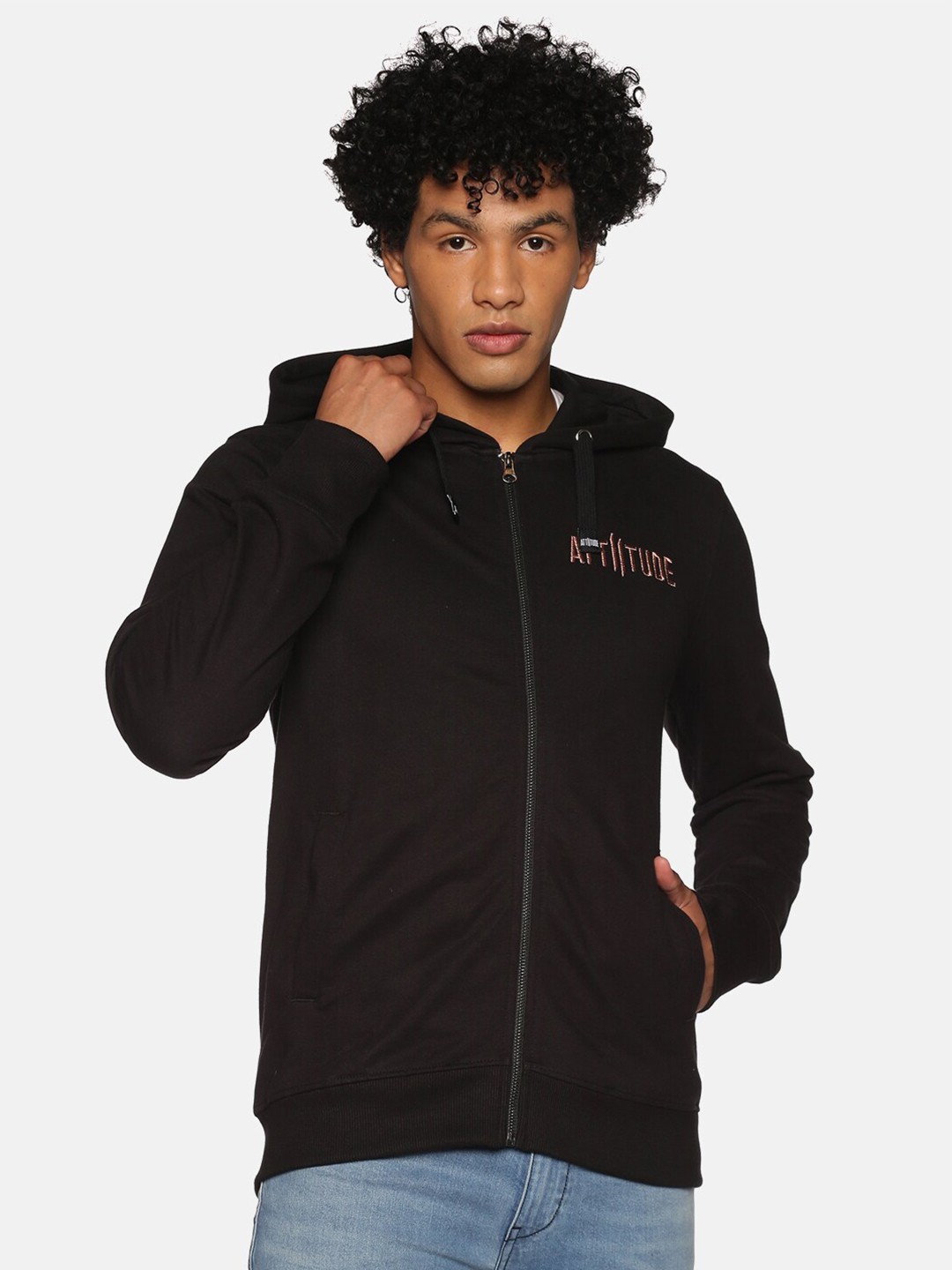

ATTIITUDE Men Black Hooded Pure Cotton Sweatshirt
