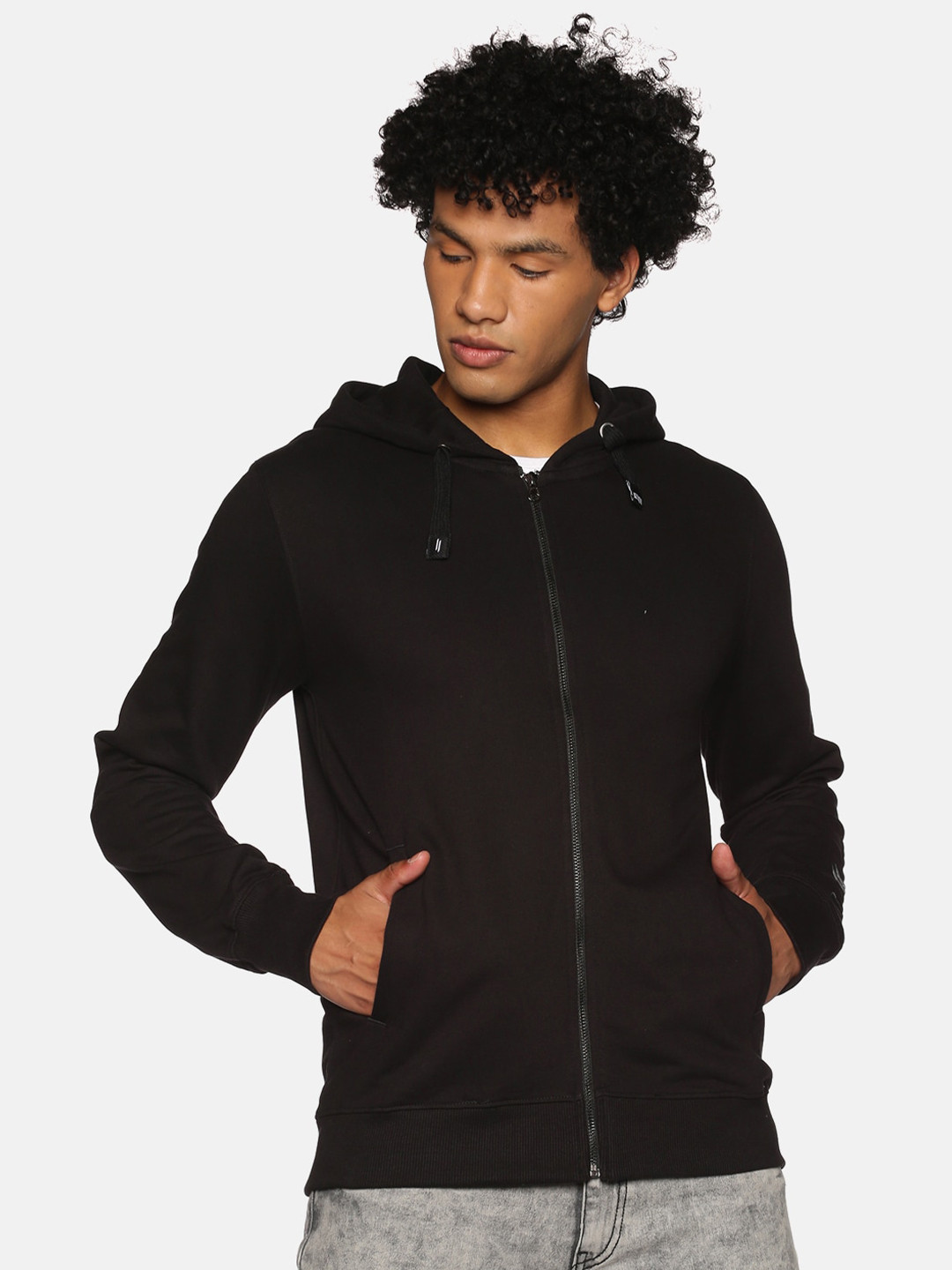 

ATTIITUDE Men Black Hooded Cotton Sweatshirt
