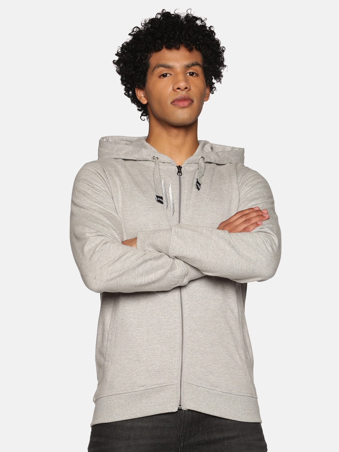 

ATTIITUDE Men Grey Hooded Pure Cotton Sweatshirt