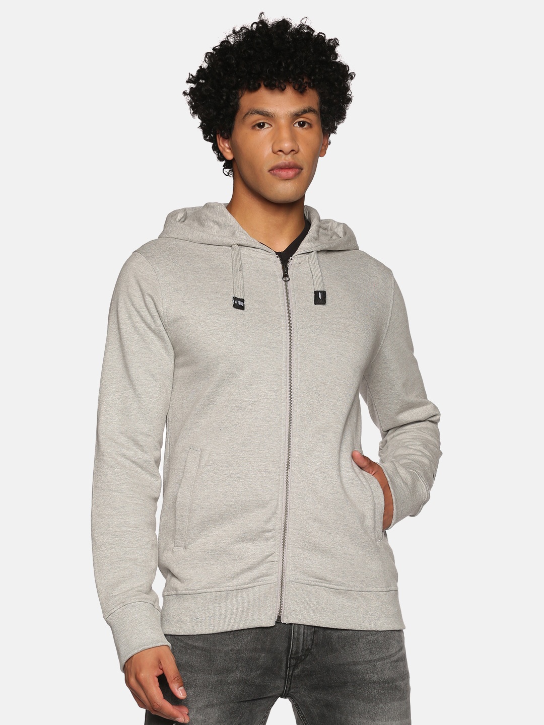 

ATTIITUDE Men Grey Hooded Sweatshirt