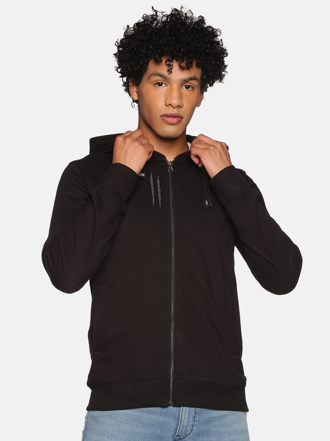 

ATTIITUDE Men Black Hooded Pure Cotton Sweatshirt