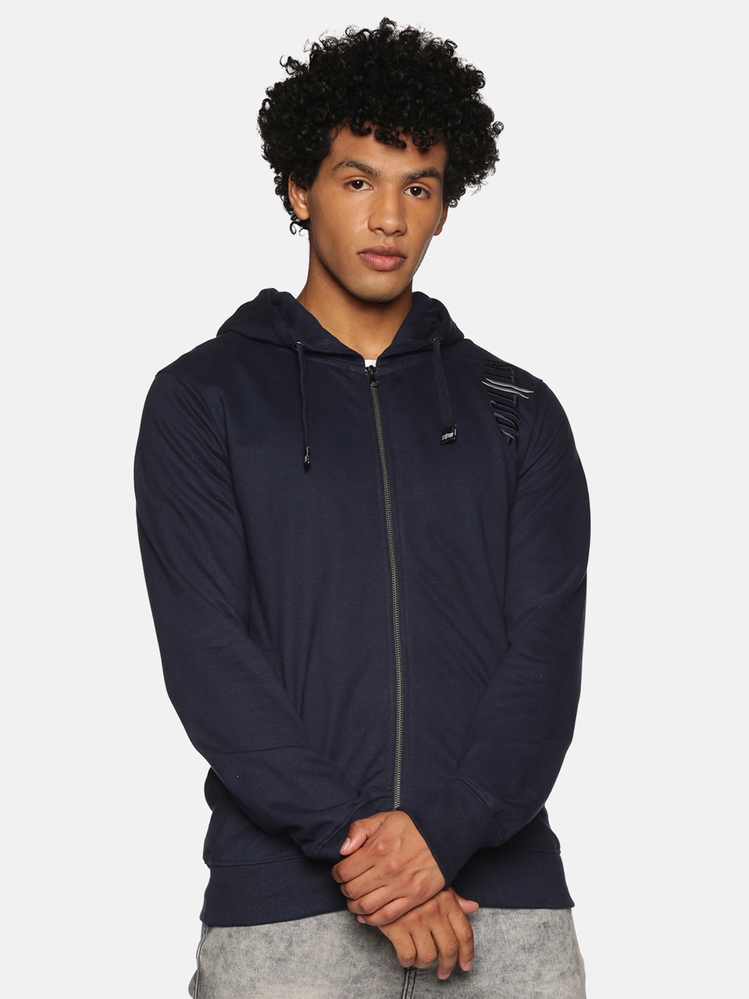 

ATTIITUDE Men Navy Blue Hooded Cotton Sweatshirt