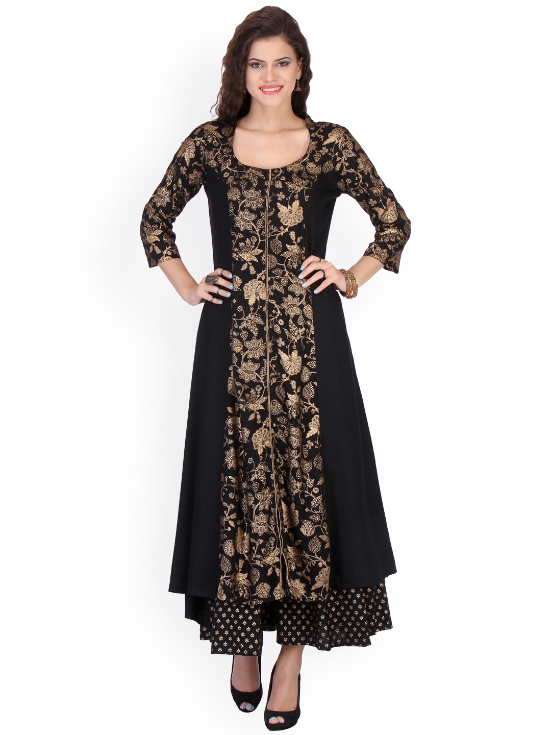 

Varanga Black Foil Print A Line Kurta