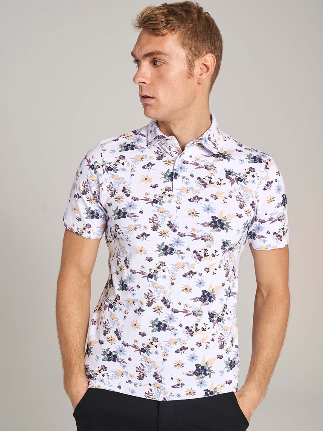 

Bruun & Stengade Men White Printed Polo Collar Cotton T-Shirt