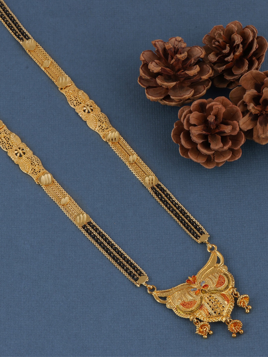

Brandsoon Gold-Plated & Black Beaded Mangalsutra