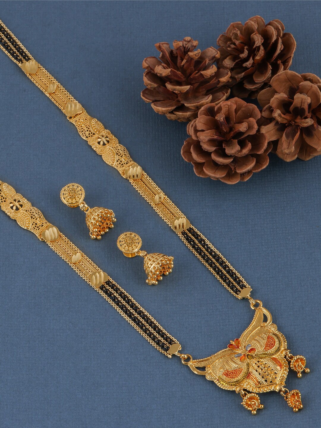 

Brandsoon Gold-Plated Black Beaded Mangalsutra