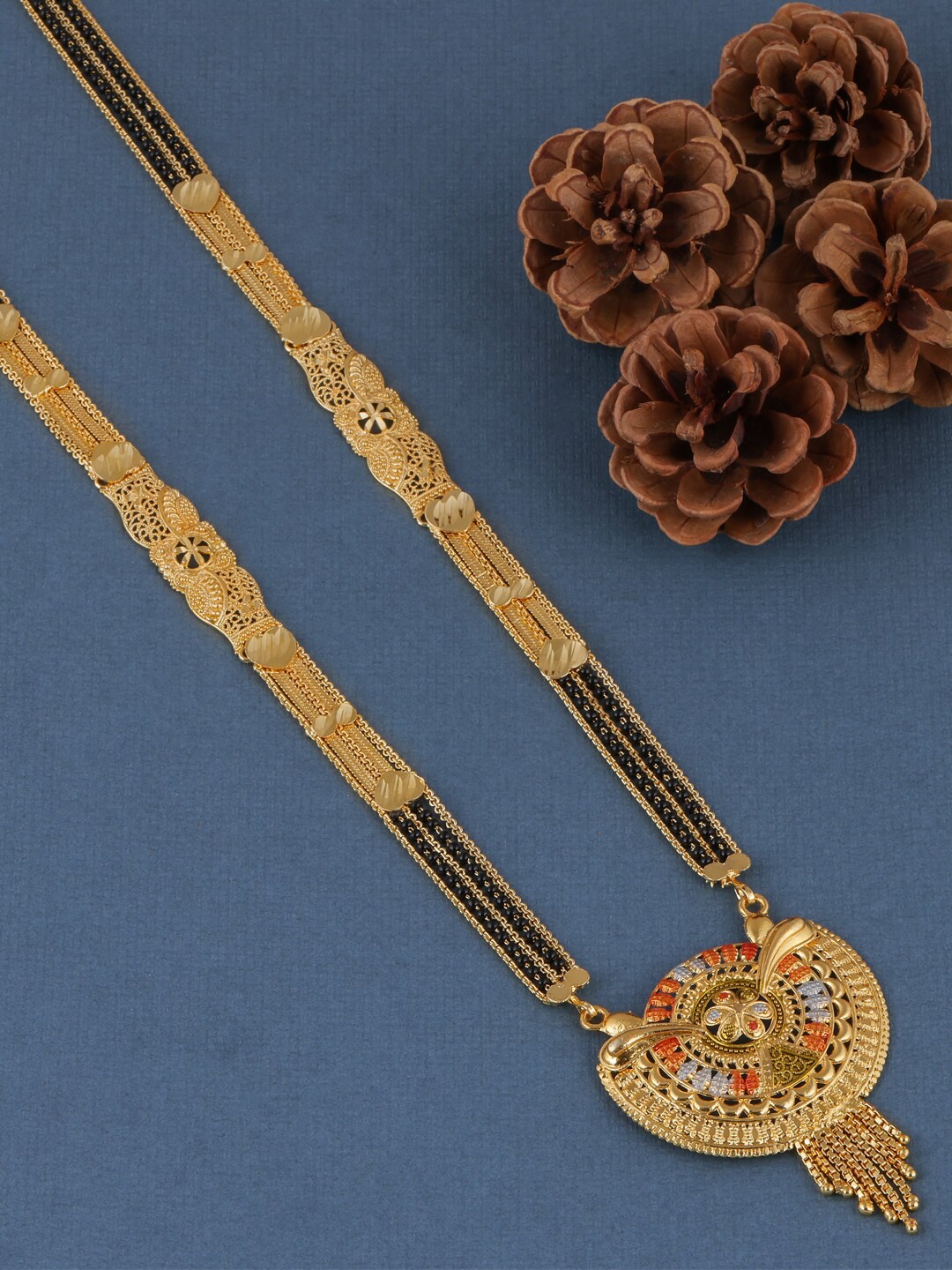 

Brandsoon Gold-Plated & Black Beaded Mangalsutra