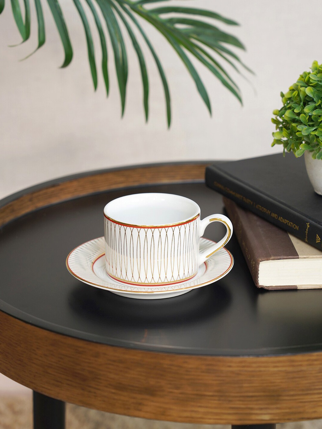 

Pure Home and Living Red & Gold Set Of 6 Printed Porcelain Glossy Cups and Saucers