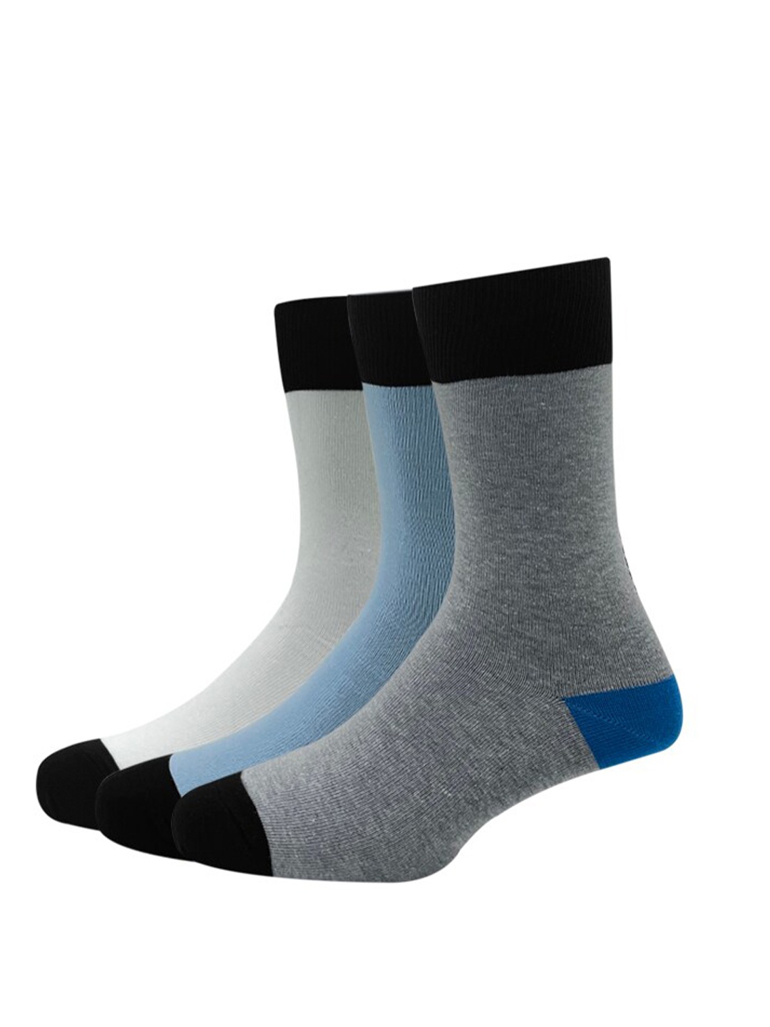 

Peter England Pack of 3 Blue & Grey Melange Solid Calf Length Socks