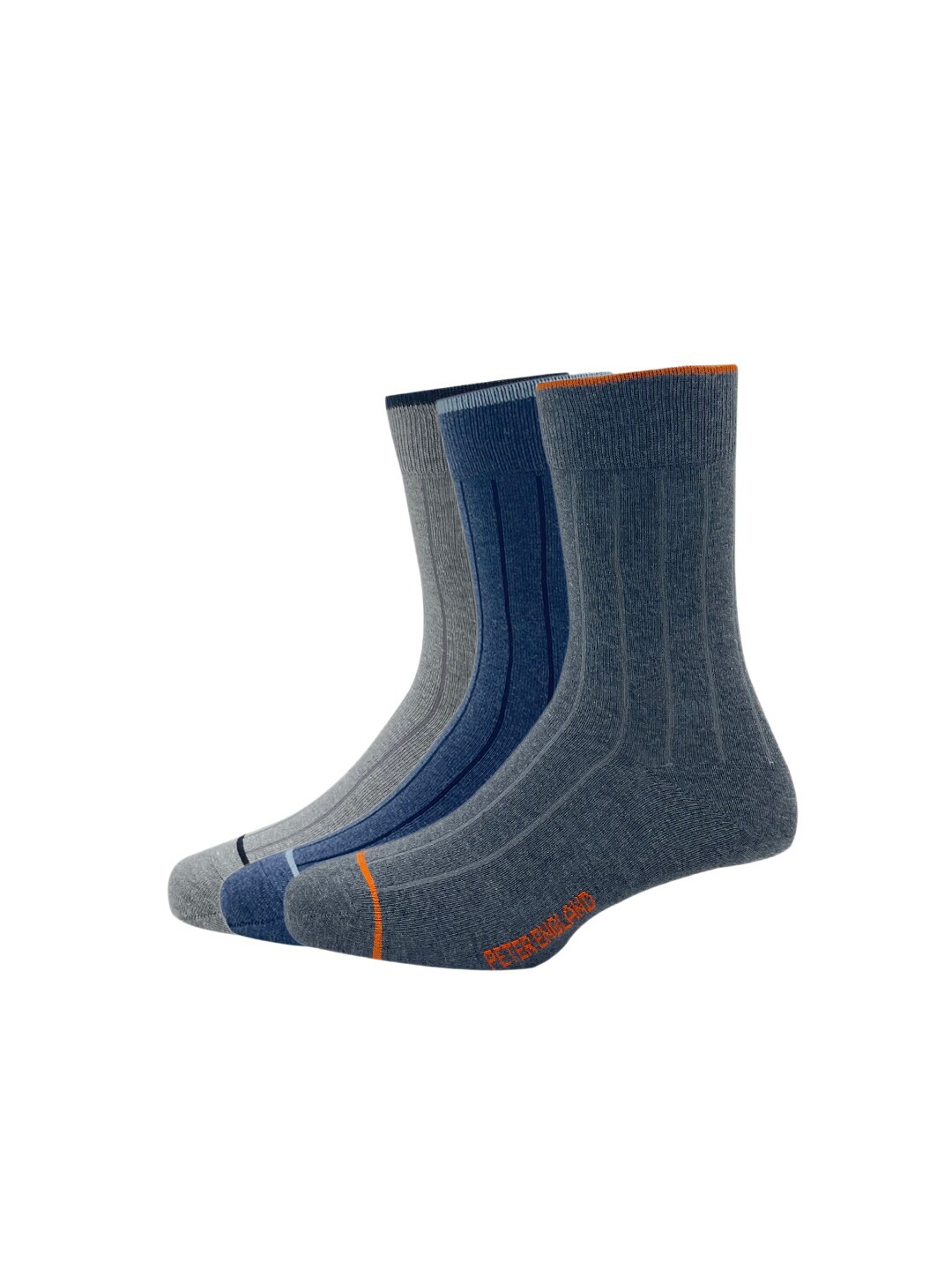 

Peter England Men Pack Of 3 Patterned Calf-Length Socks, Grey melange