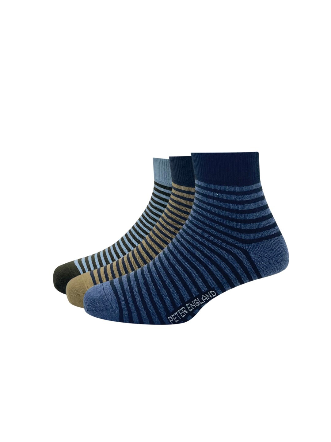 

Peter England Men Pack Of 3 Striped Cotton Ankle Length Sock, Olive