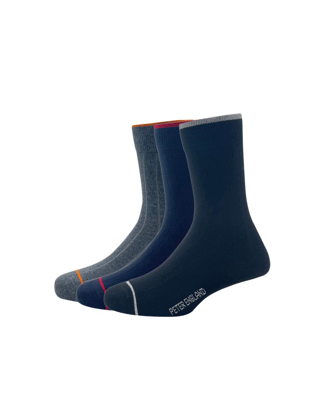 

Peter England Men Pack of 3 Cotton Calf Length Socks, Blue