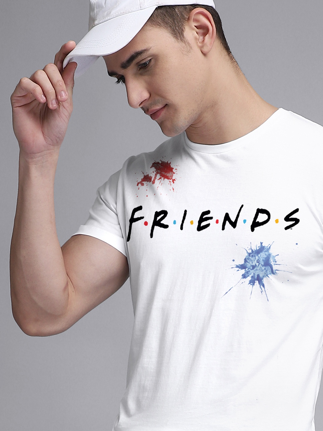 

Free Authority Men White & Black Friends Printed Holi Pure Cotton T-shirt