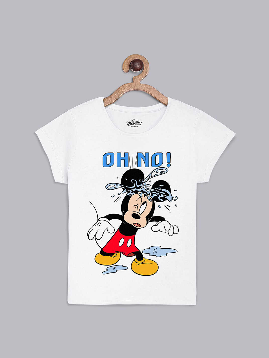 

Kids Ville Girls White Mickey & Friends Printed Holi Cotton T-shirt