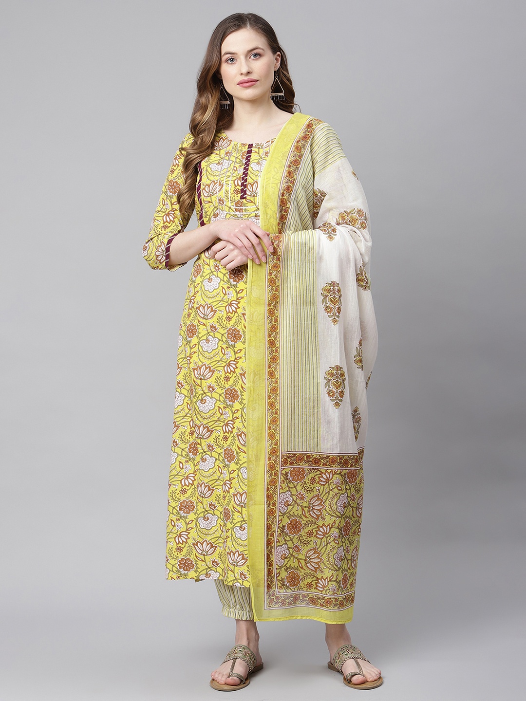 

Sringam Women Lime Green Ethnic Motifs Kurta with Trousers & With Dupatta