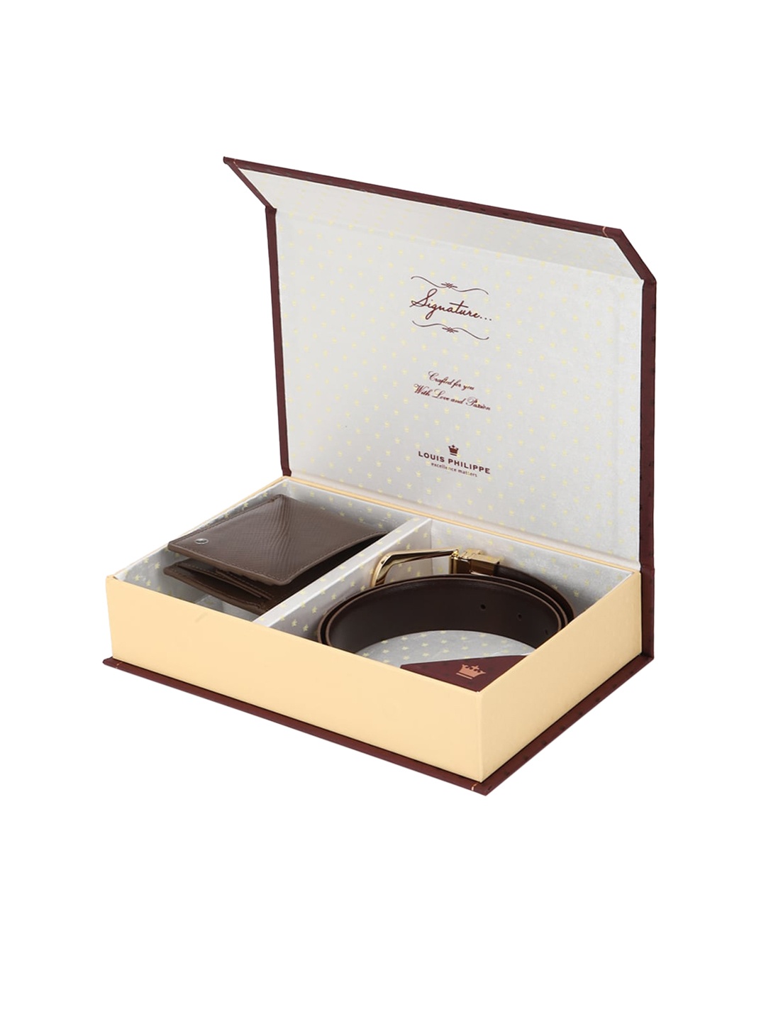 

Louis Philippe Men Brown & Gold-Toned Solid Leather Accessory Gift Set