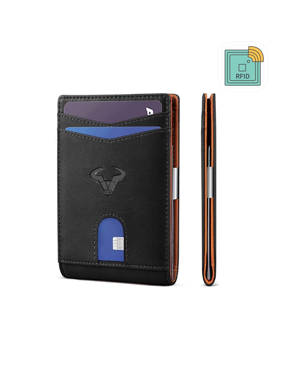 

CONTACTS Men Black Solid Leather Two Fold Wallet