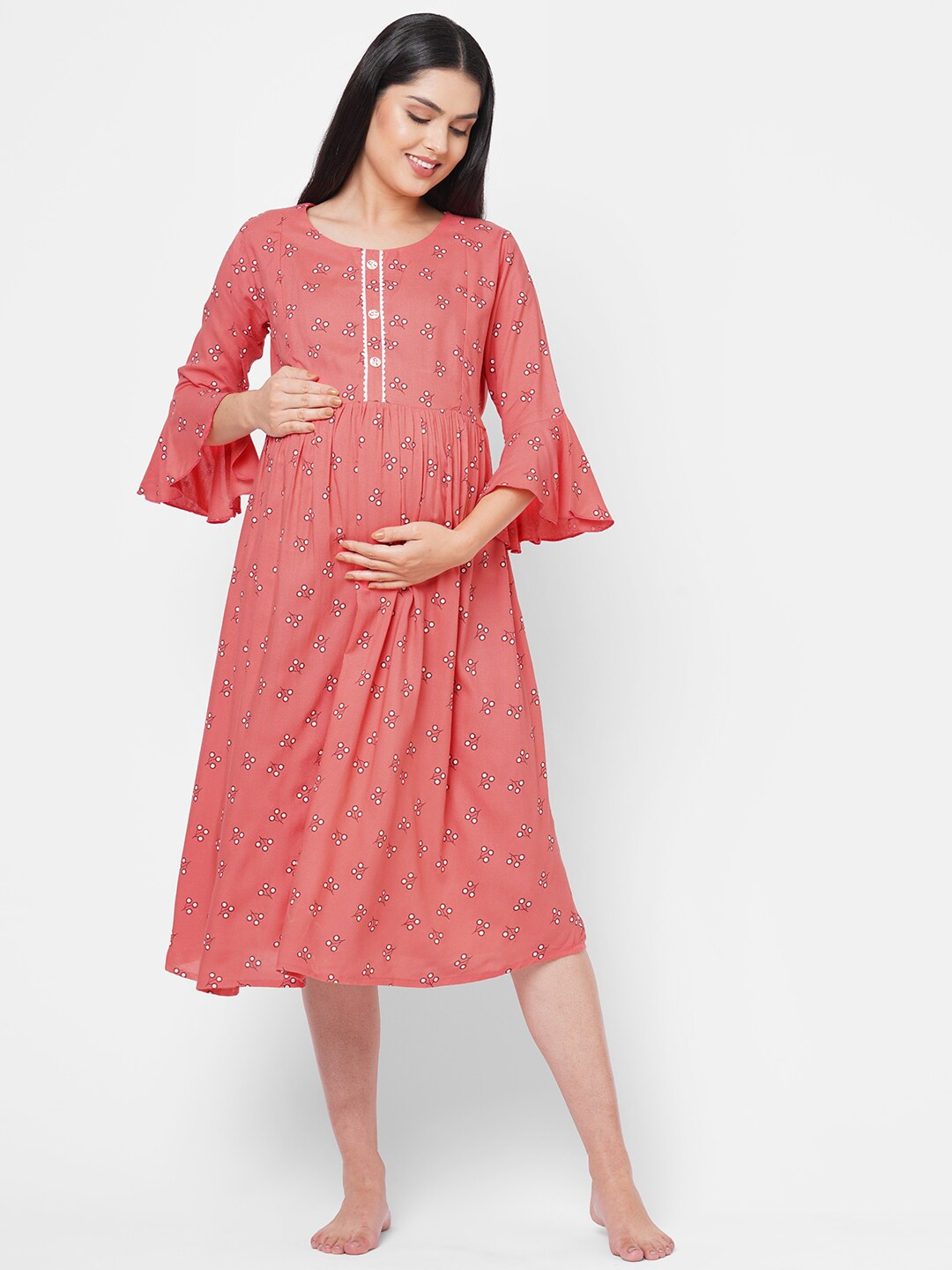 

Sweet Dreams Peach-Coloured Printed Maternity Nightdress