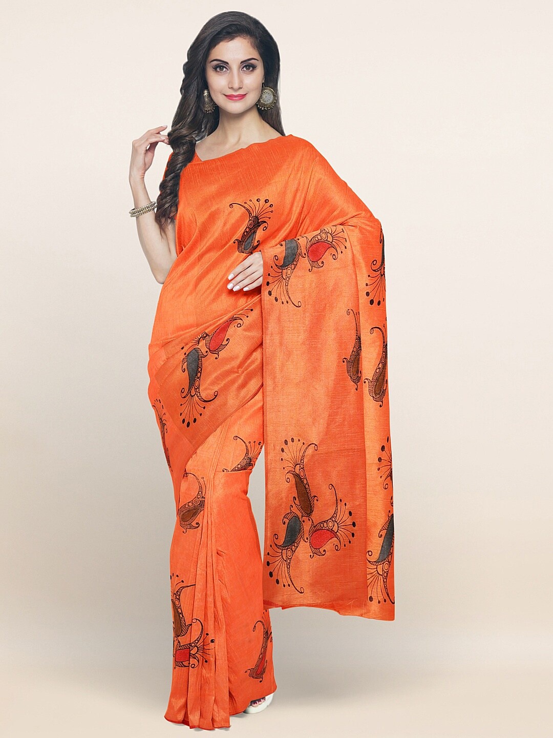 

Pothys Orange & Black Paisley Pure Cotton Saree