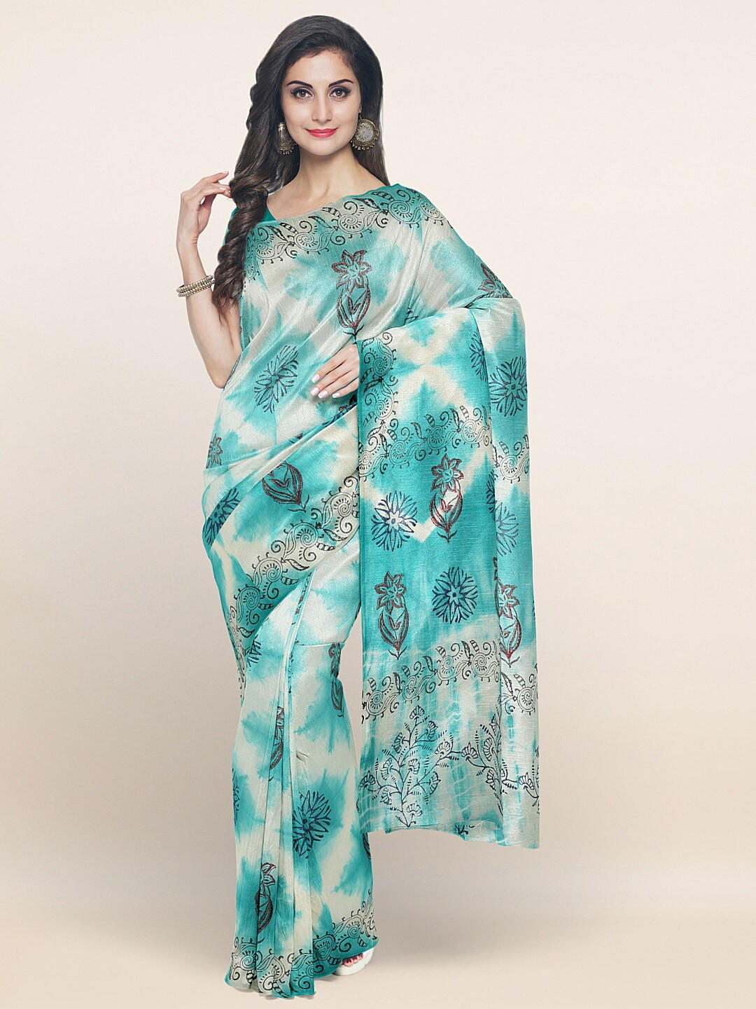 

Pothys Cream-Coloured & Blue Floral Printed Pure Cotton Saree