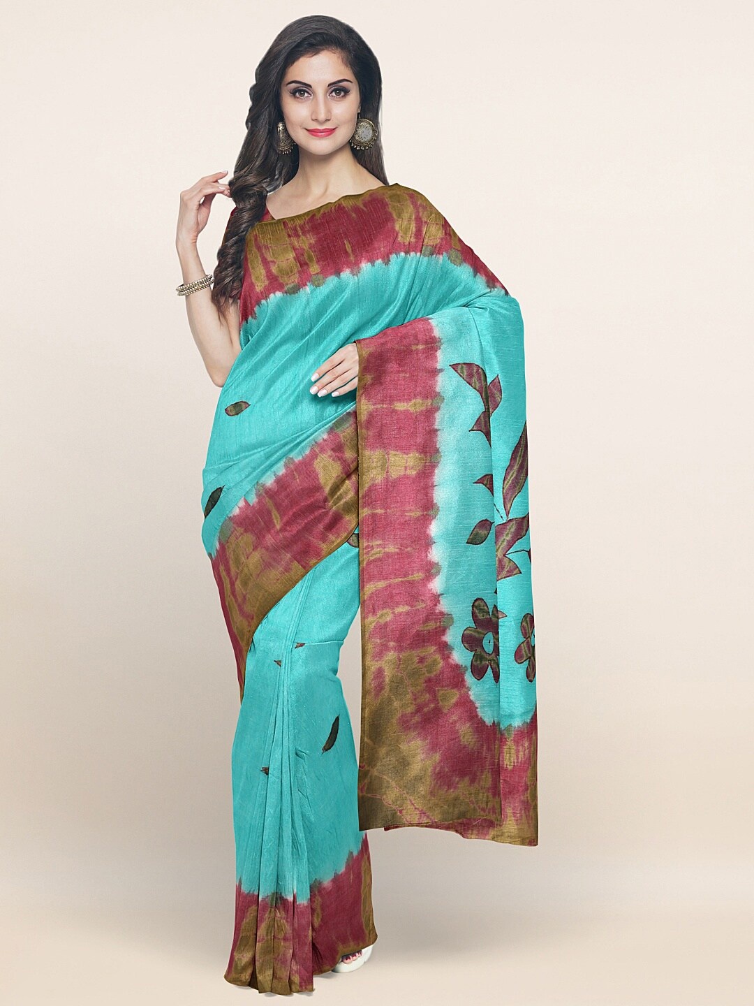 

Pothys Turquoise Blue & Red Floral Pure Cotton Saree