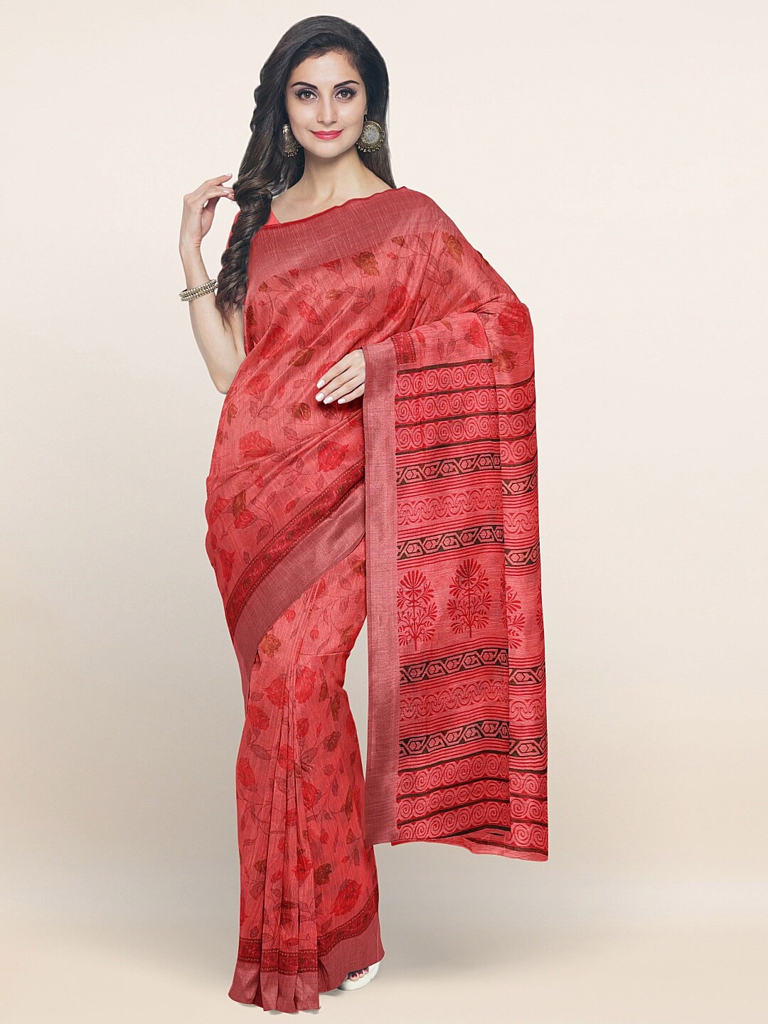 

Pothys Pink & Red Floral Printed Saree