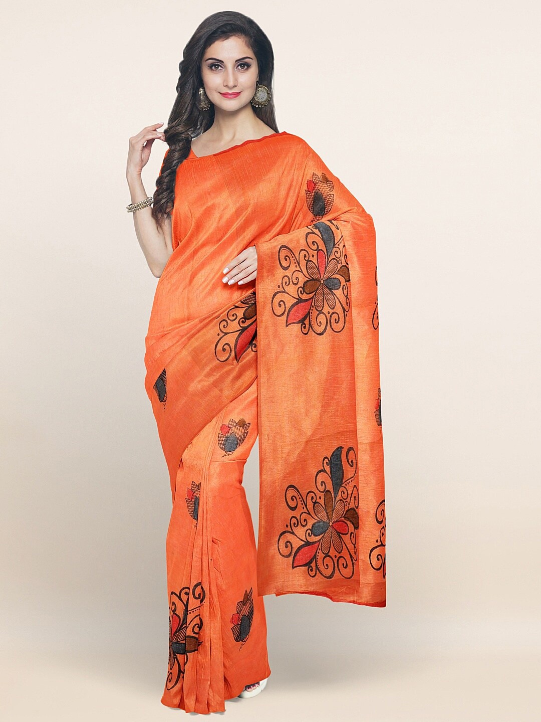 

Pothys Orange & Blue Ethnic Motifs Pure Cotton Saree