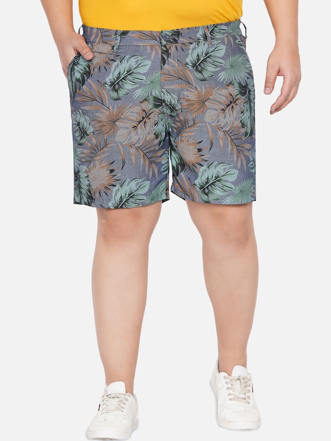 

John Pride Men Plus Size Green Floral Printed Pure Cotton Shorts
