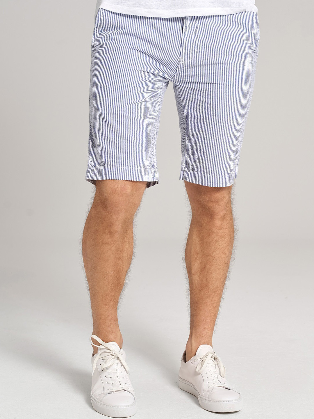 

Bruun & Stengade Men Blue & White Striped Slim Fit Cotton Shorts