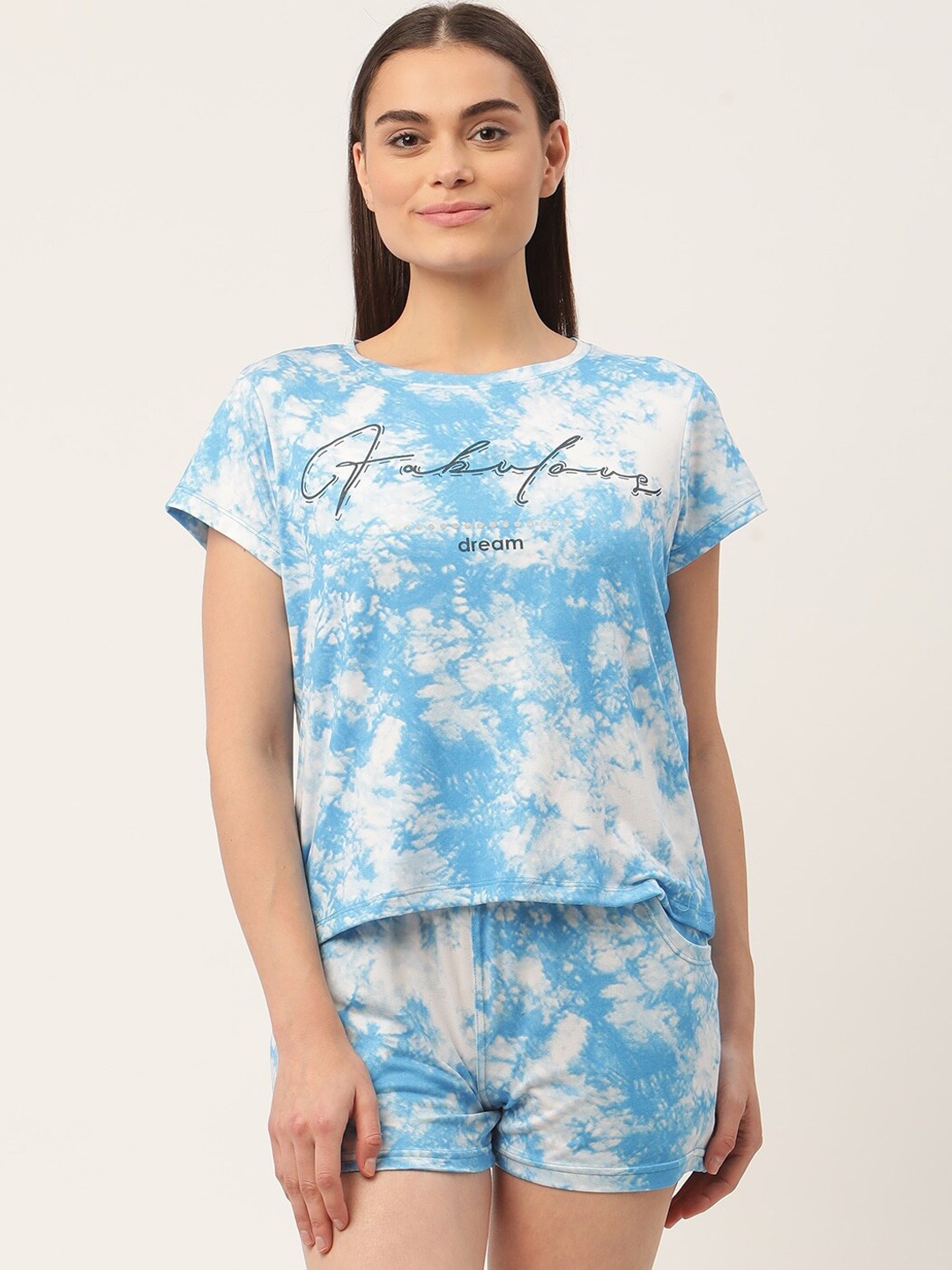 

Sweet Dreams Women Blue & White Printed Night suit