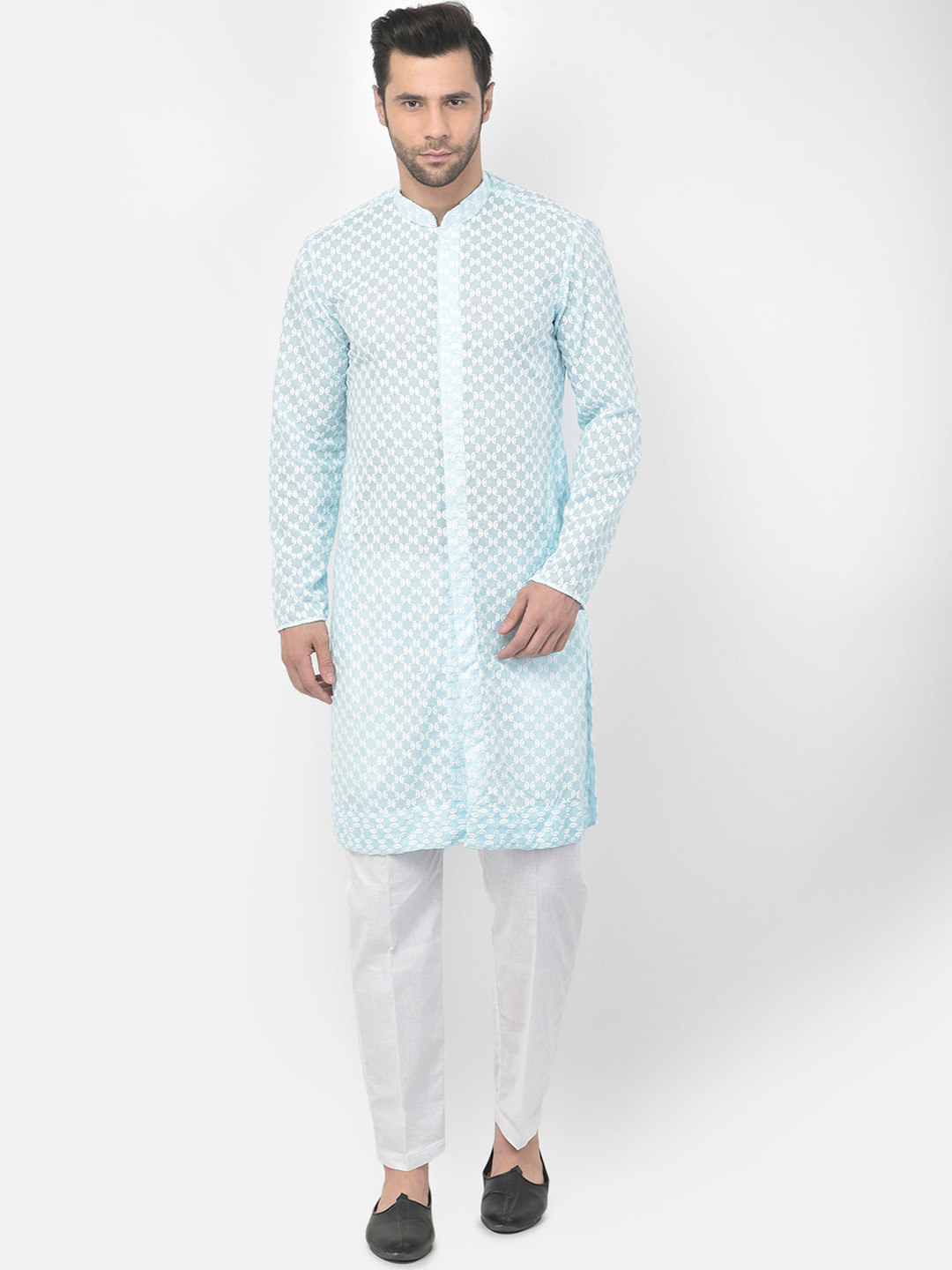 

DEYANN Men Blue Printed Pure Cotton Kurta with Pyjamas