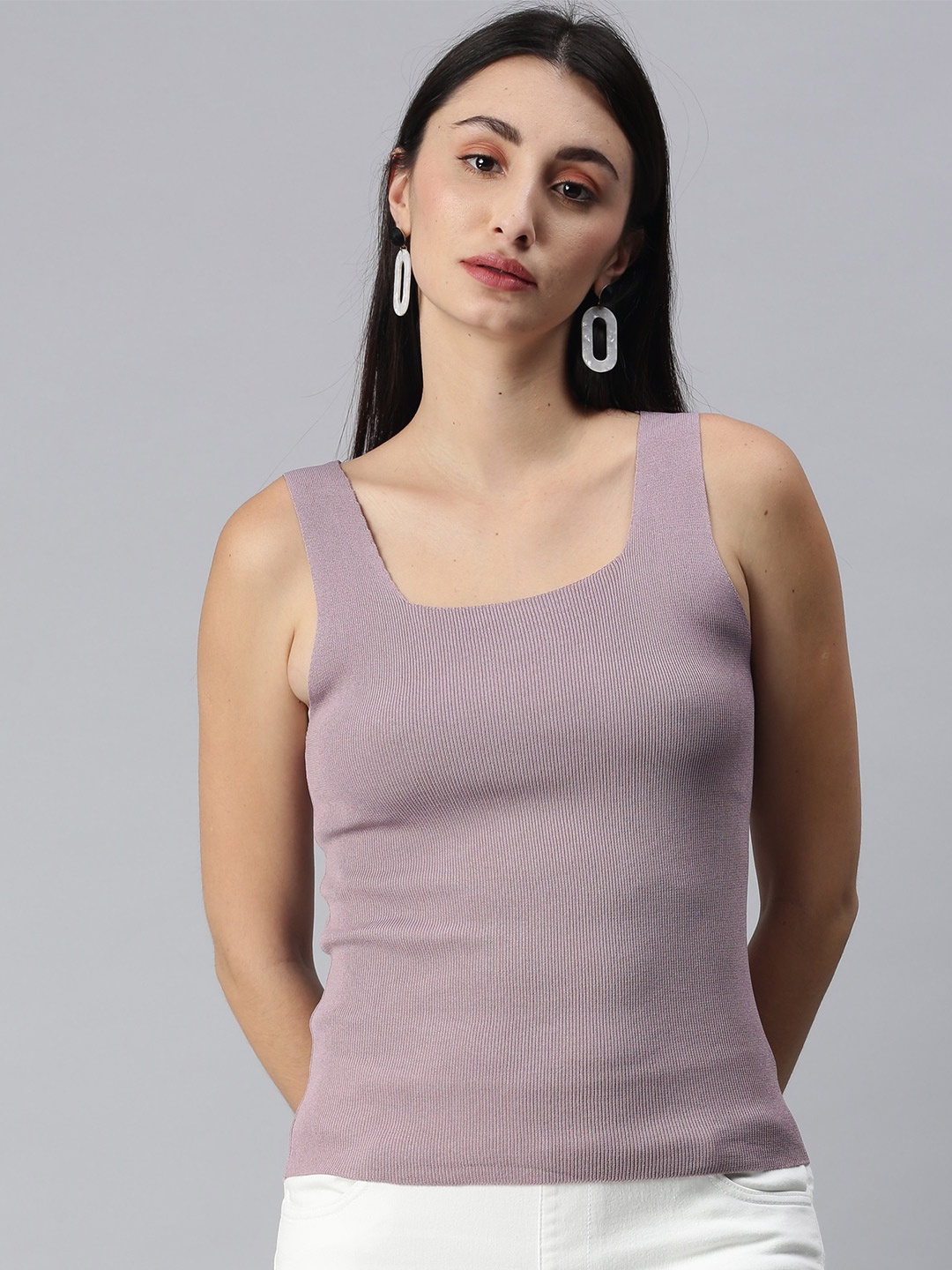 

SHECZZAR Women Mauve Solid Tank Top