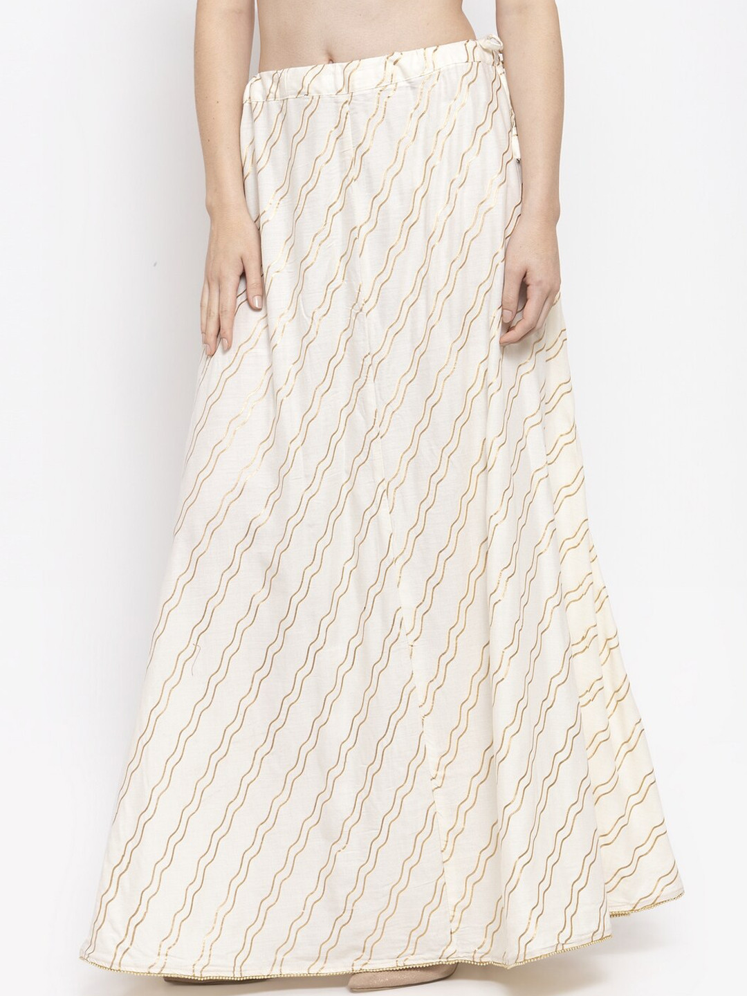 

Clora Creation Women Off-White & Gold-Toned Printed Flared Maxi Skirt