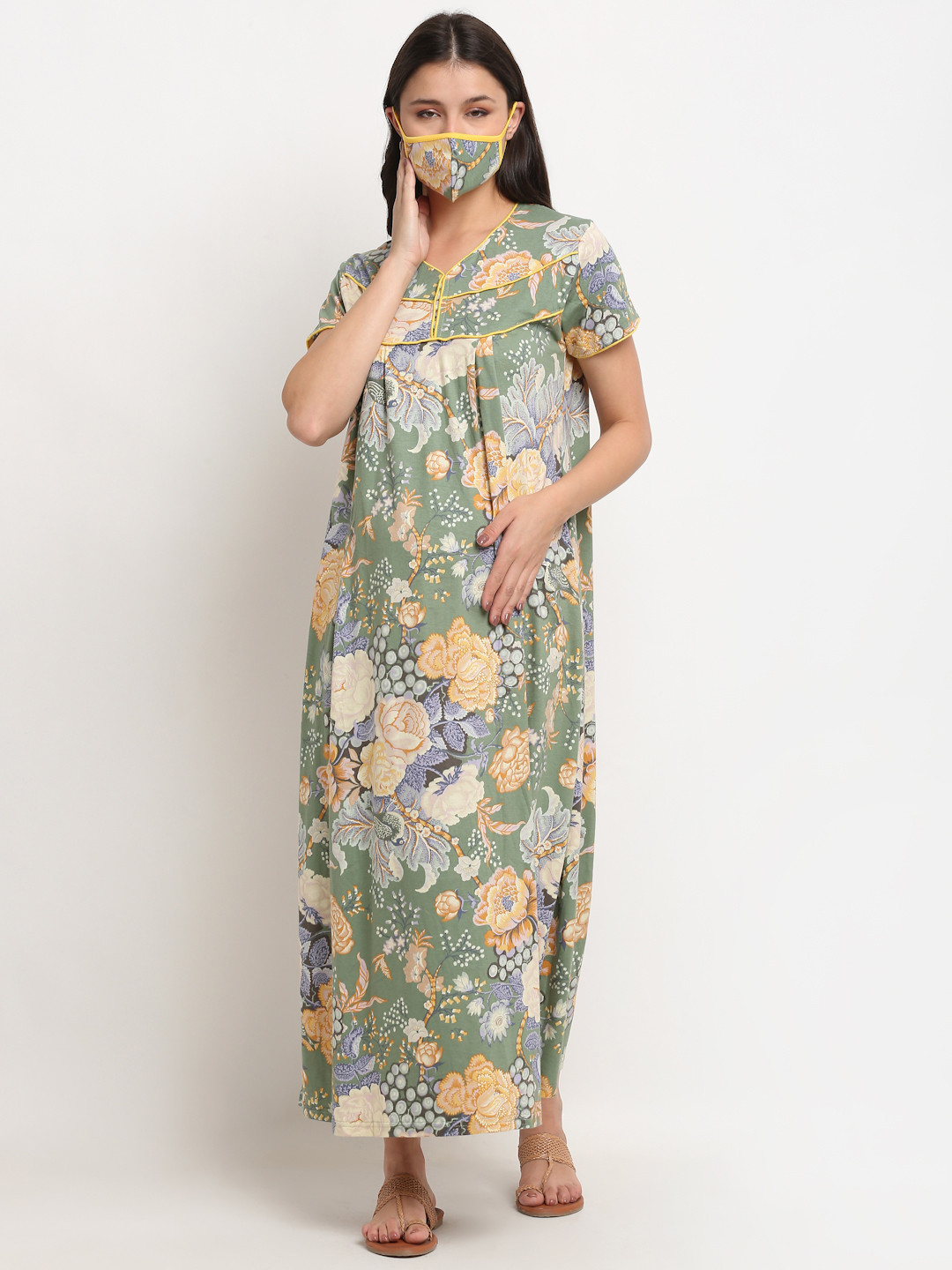 

Tiara Beige Printed Maxi Nightdress