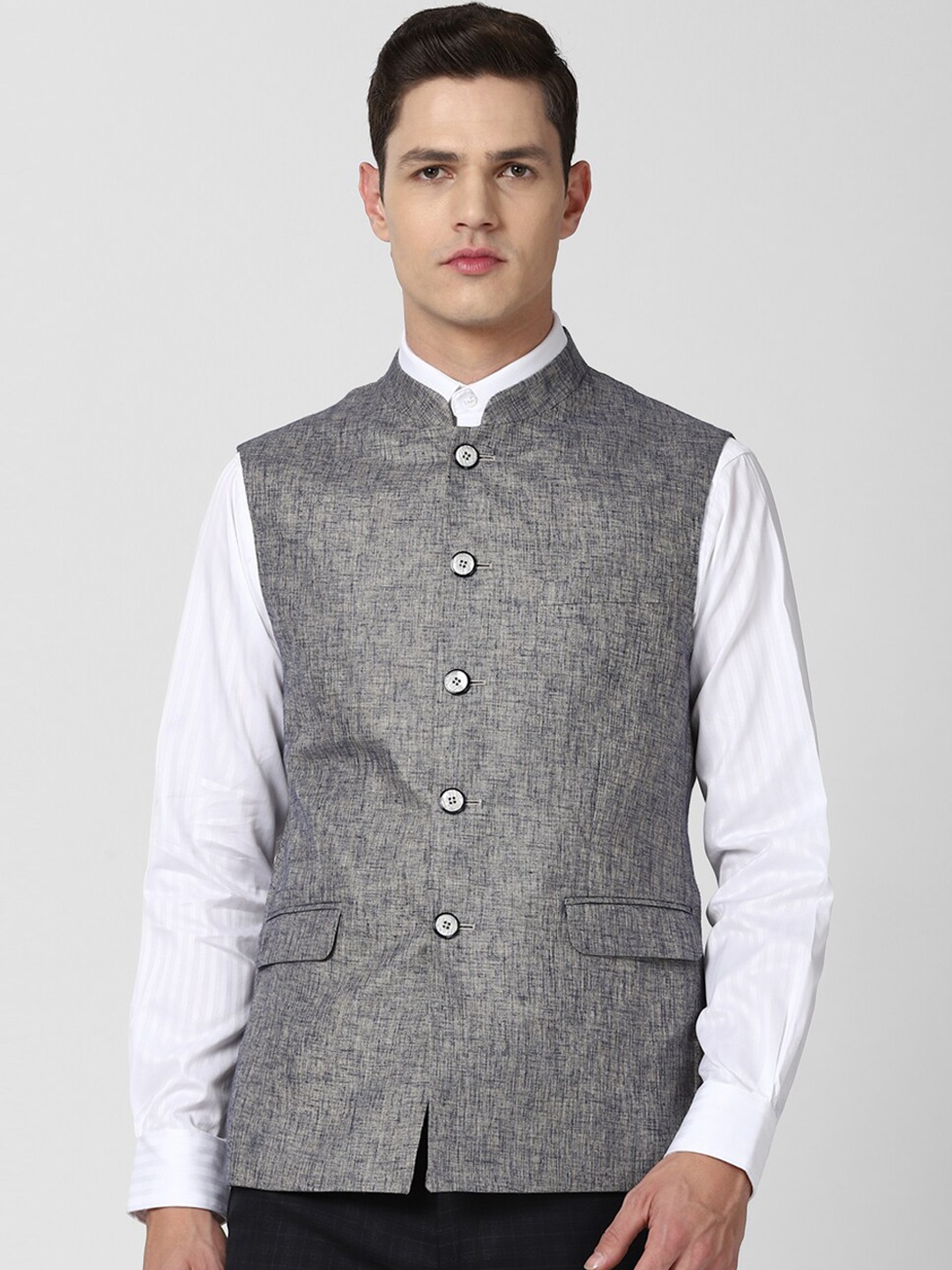 

Van Heusen Men Grey Solid Nehru Jackets