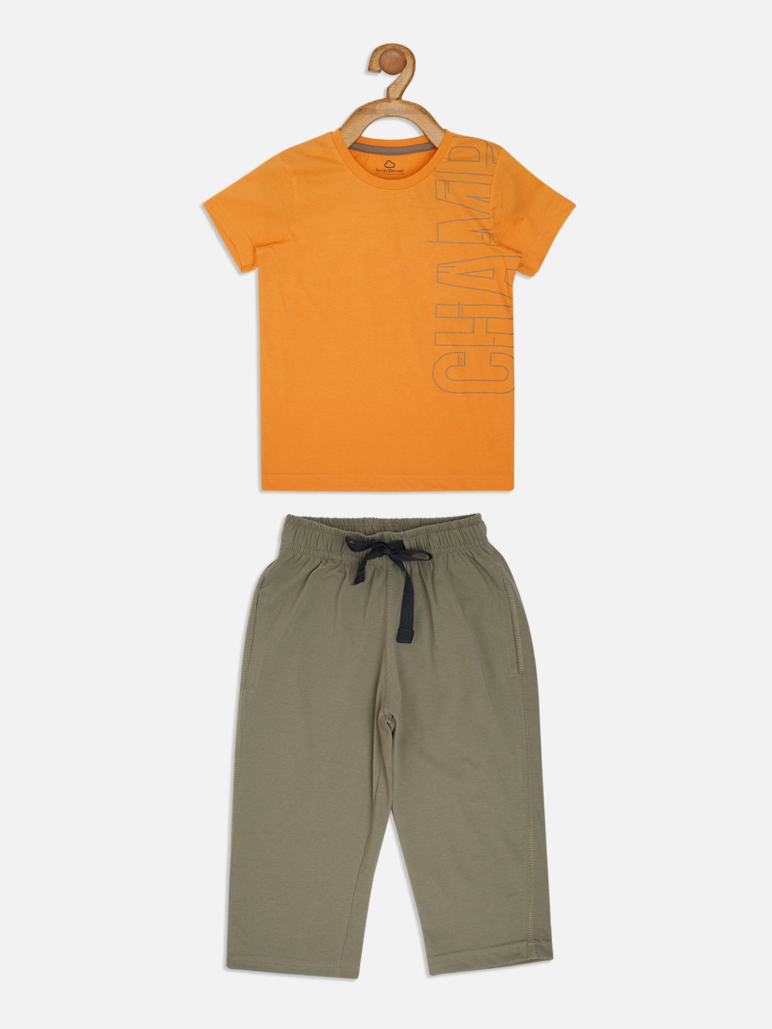 

Sweet Dreams Boys Orange & Olive Green Printed Night suit