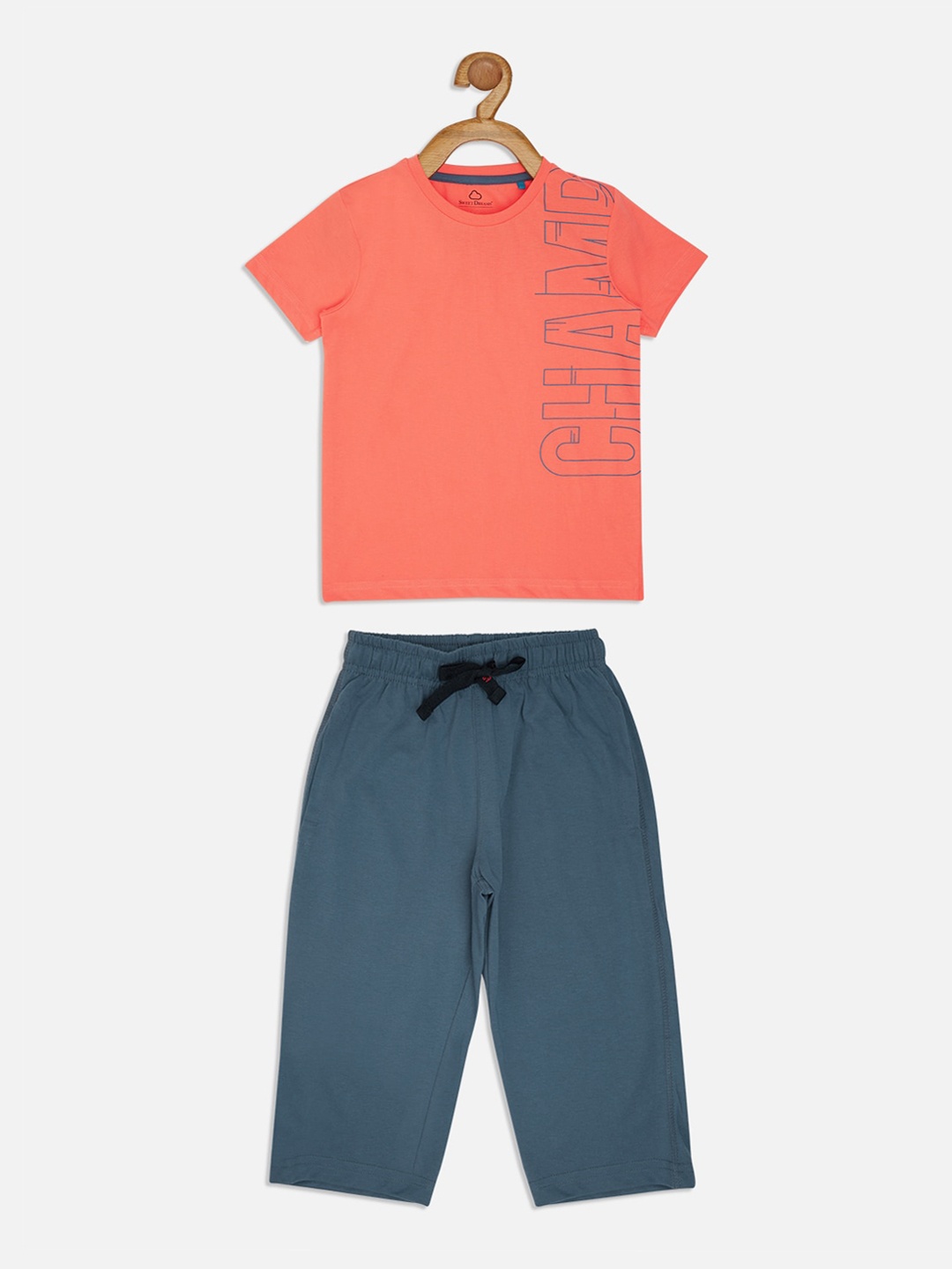 

Sweet Dreams Boys Coral & Blue Printed Night suit
