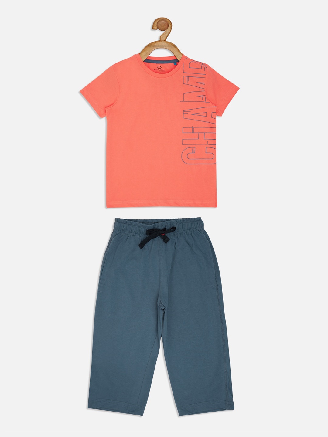 

Sweet Dreams Boys Coral & Blue Printed Night Suit