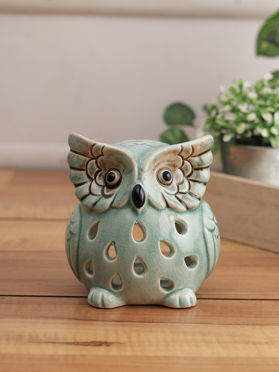 

TAYHAA Blue Owl Shaped Tea-Light Candle Holder