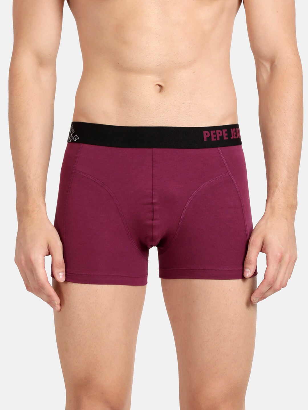 

Pepe Jeans Men Magenta Purple Solid Comfort Fit Mid-Rise Stretchable Trunk OPT03