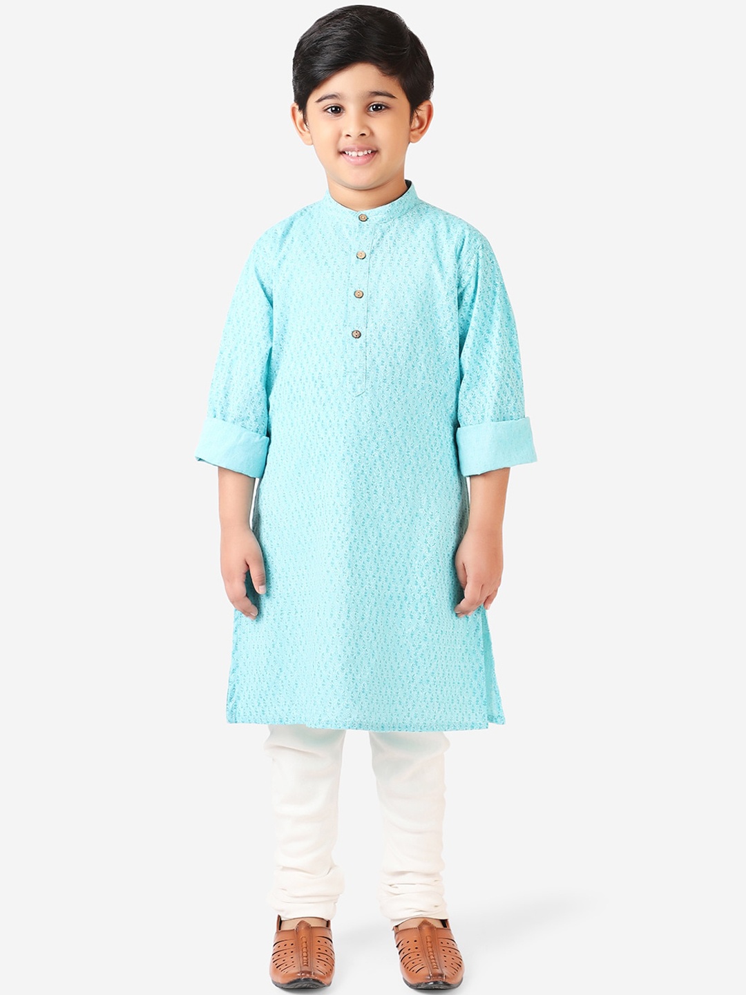 

Fabindia Boys Blue Thread Work Printed Kurta